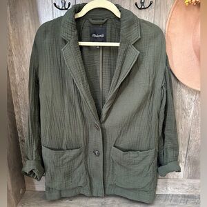 Madewell Dried Olive Crinkled Cotton Blazer S